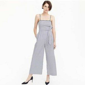 NWT J. CREW Striped Cotton Cropped Jumpsuit Tie Waist Belted Navy Blue White 4